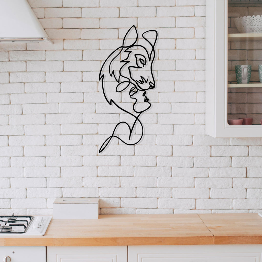 Husky Lovers Metal Line Art, Husky Woman Metal Wall Decor, Husky Lovers Gift, Housewarming Gift, Husky Home Metal Line Wall Decor