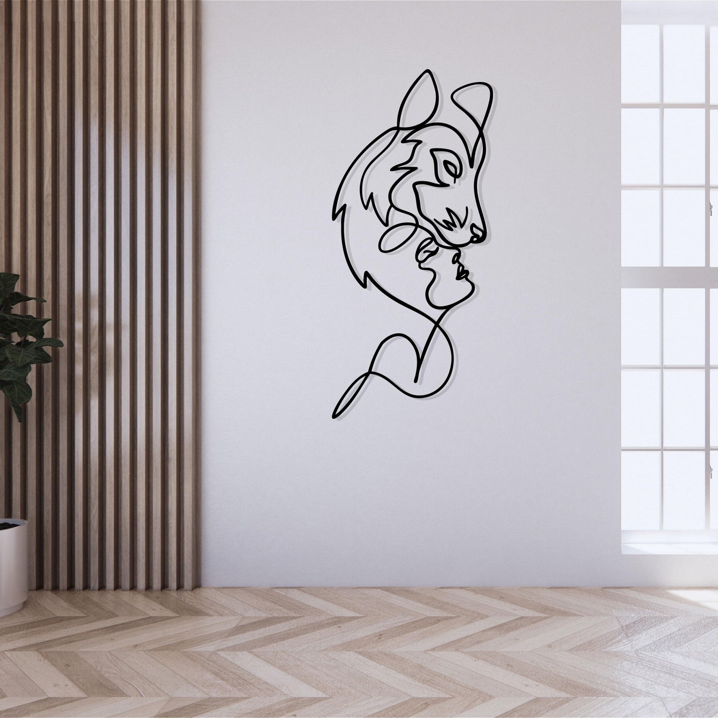 Husky Lovers Metal Line Art, Husky Woman Metal Wall Decor, Husky Lovers Gift, Housewarming Gift, Husky Home Metal Line Wall Decor