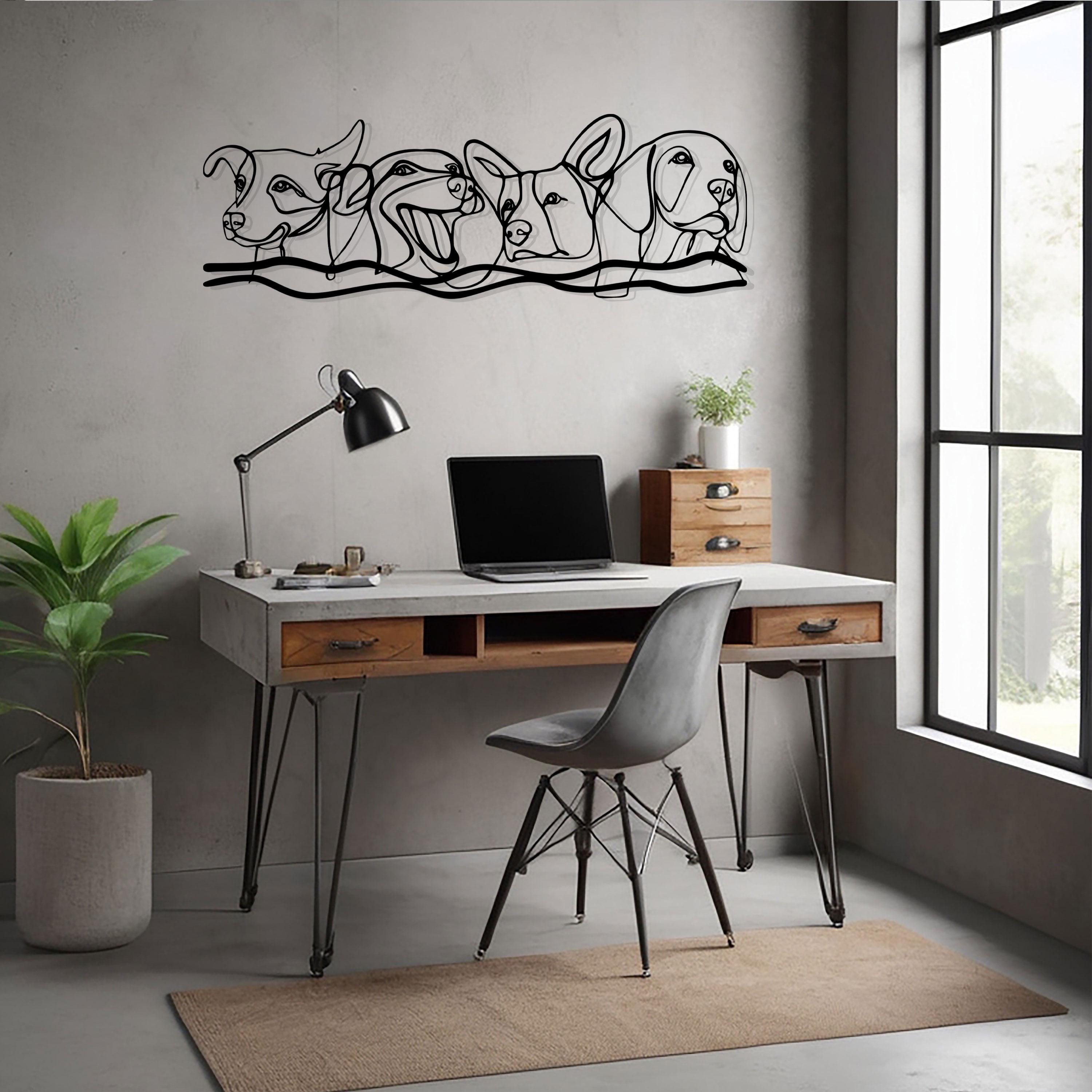 Dog Lovers Metal Line Art, Dogs Metal Wall Decor, Pet Home Wall Art, Housewarming Gift, Gift for Pet Lovers, Iconic Wall Art, Dog Silhouette