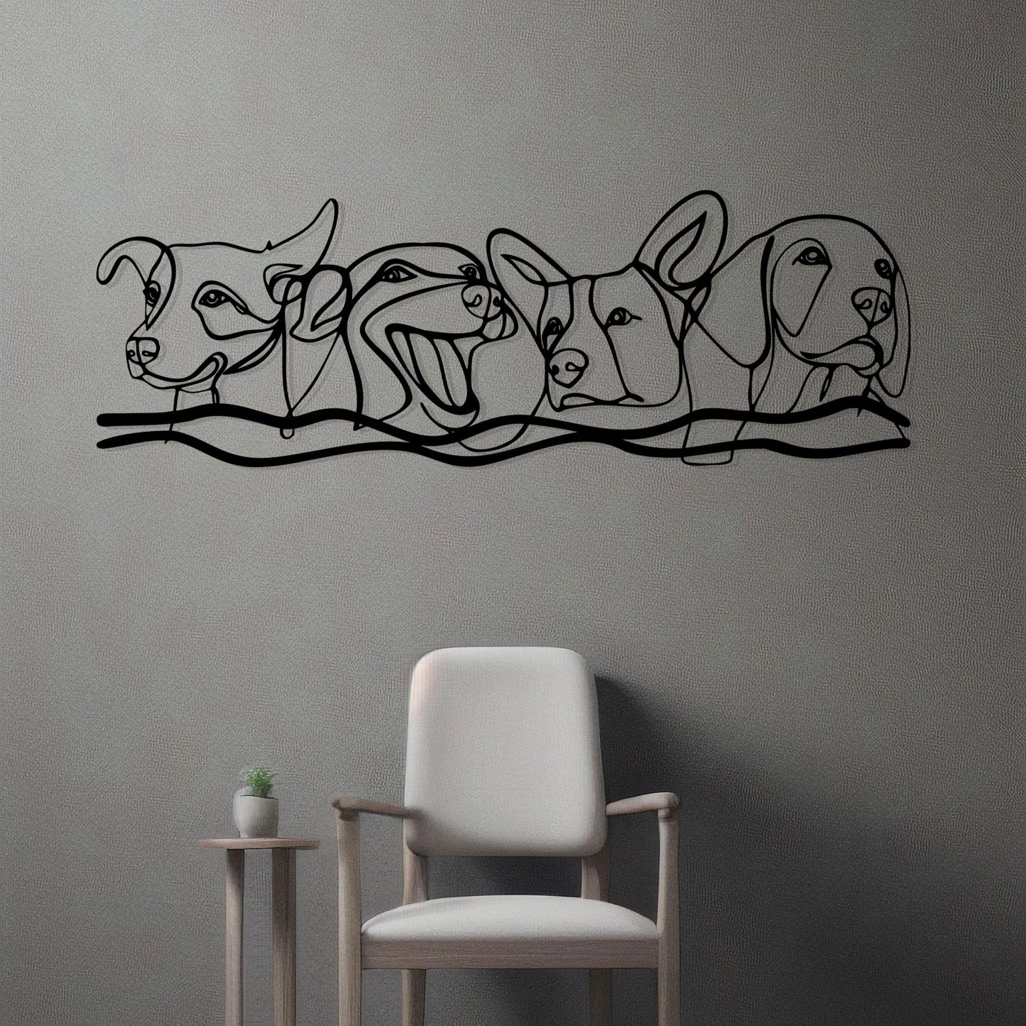 Dog Lovers Metal Line Art, Dogs Metal Wall Decor, Pet Home Wall Art, Housewarming Gift, Gift for Pet Lovers, Iconic Wall Art, Dog Silhouette