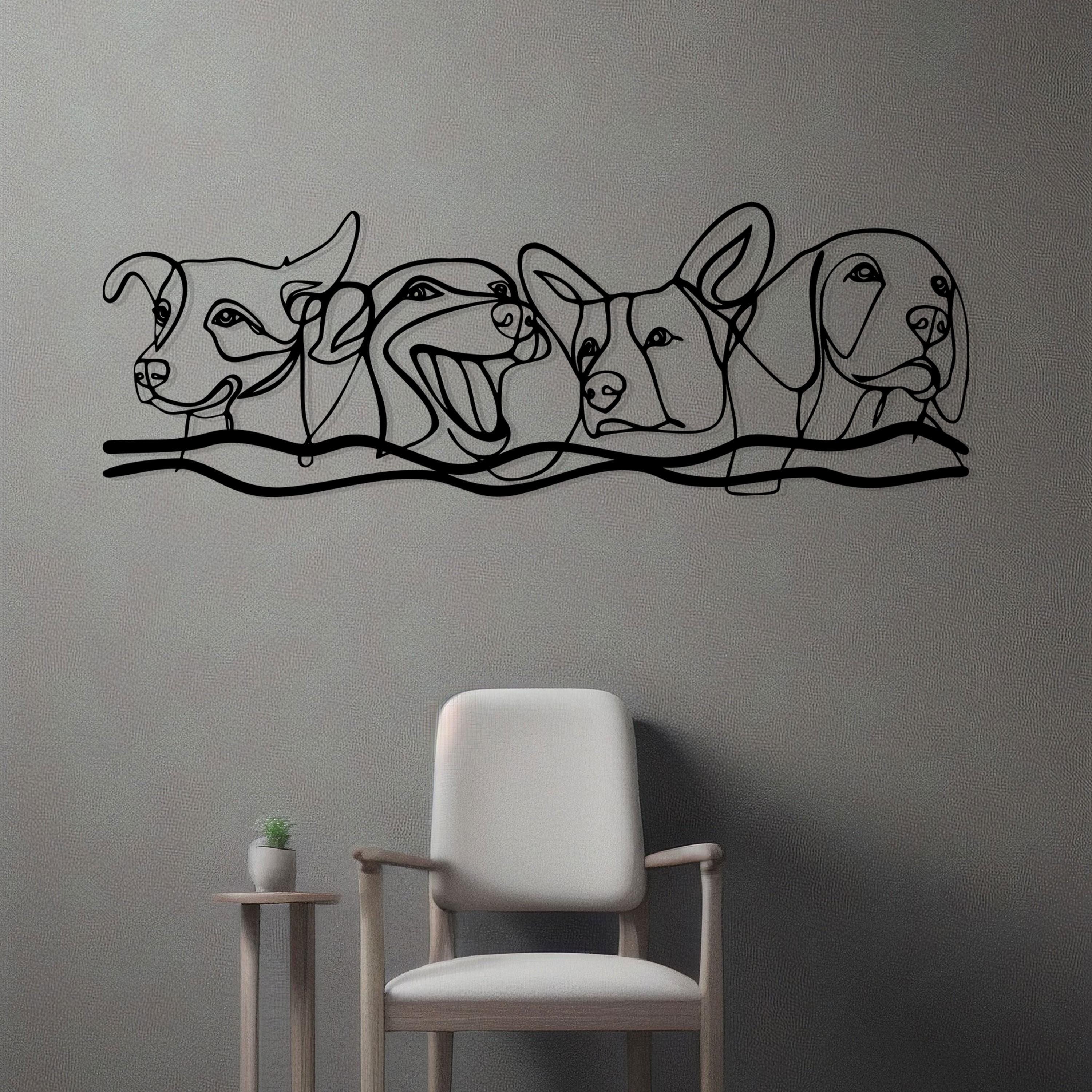 Dog Lovers Metal Line Art, Dogs Metal Wall Decor, Pet Home Wall Art, Housewarming Gift, Gift for Pet Lovers, Iconic Wall Art, Dog Silhouette