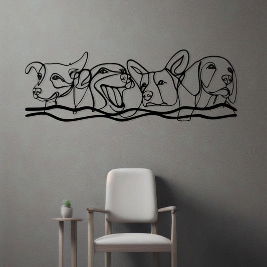 Dog Lovers Metal Line Art, Dogs Metal Wall Decor, Pet Home Wall Art, Housewarming Gift, Gift for Pet Lovers, Iconic Wall Art, Dog Silhouette