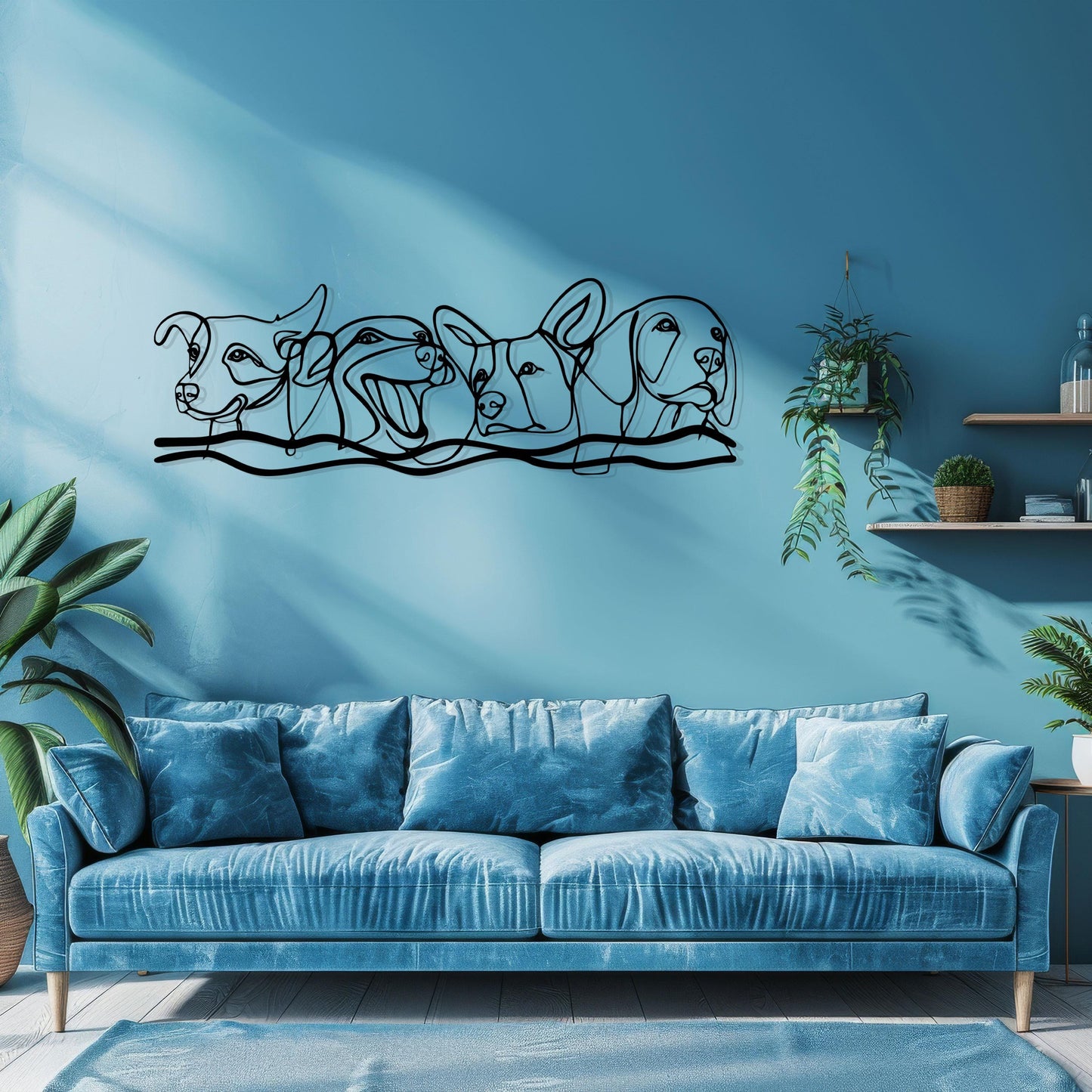 Dog Lovers Metal Line Art, Dogs Metal Wall Decor, Pet Home Wall Art, Housewarming Gift, Gift for Pet Lovers, Iconic Wall Art, Dog Silhouette