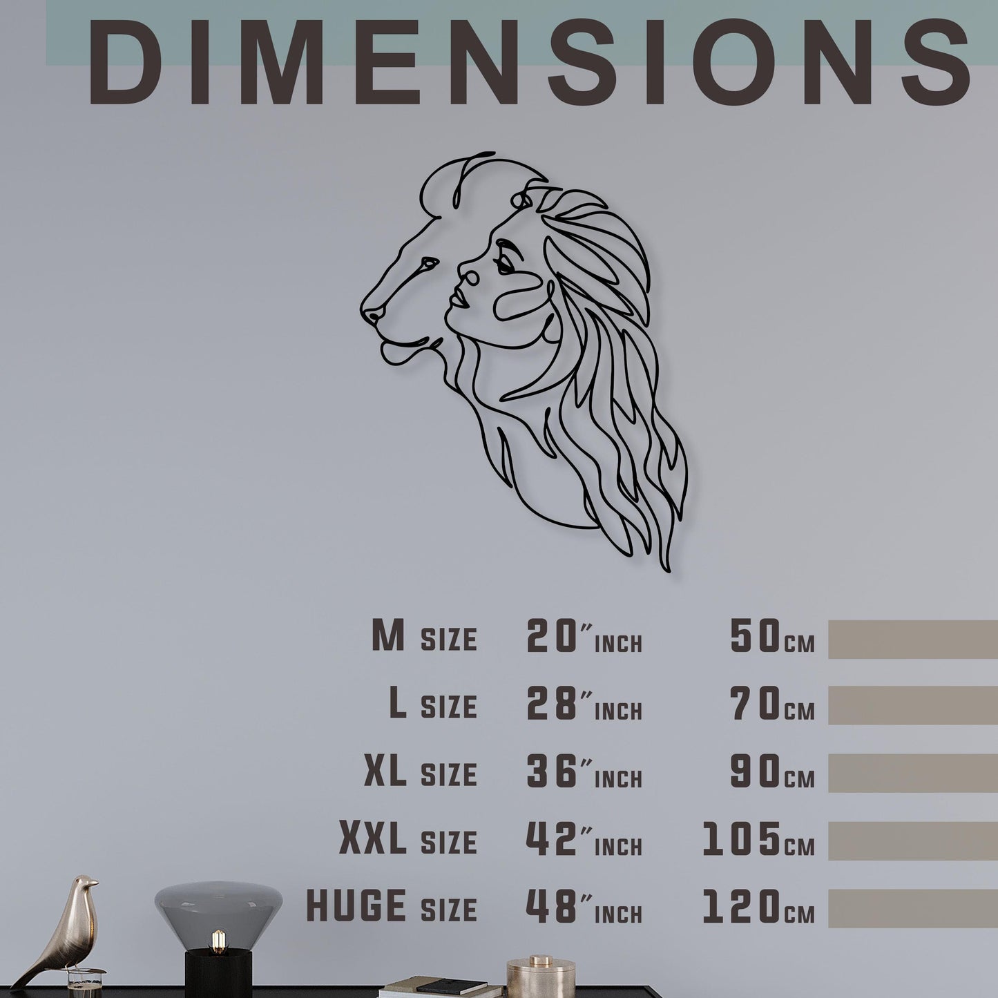Lion and Woman Face Metal Wall Art, Abstract Metal Line Decor, Minimalist Lion Wall Art, Modern Romantic Home Decor, Unique Birthday Gift,