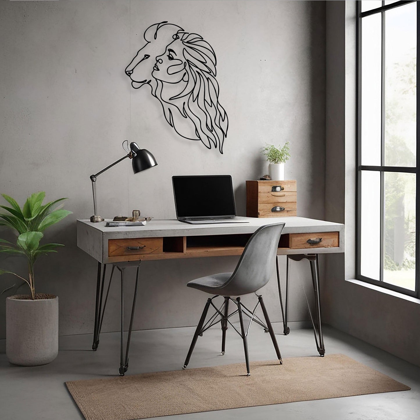 Lion and Woman Face Metal Wall Art, Abstract Metal Line Decor, Minimalist Lion Wall Art, Modern Romantic Home Decor, Unique Birthday Gift,