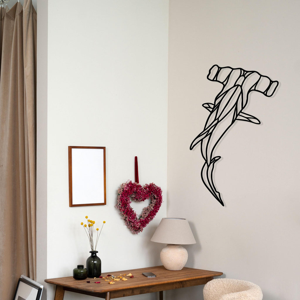 Hammerhead Shark Metal Line Art - Ocean Home Wall Decor - Sea Life Lovers Gift