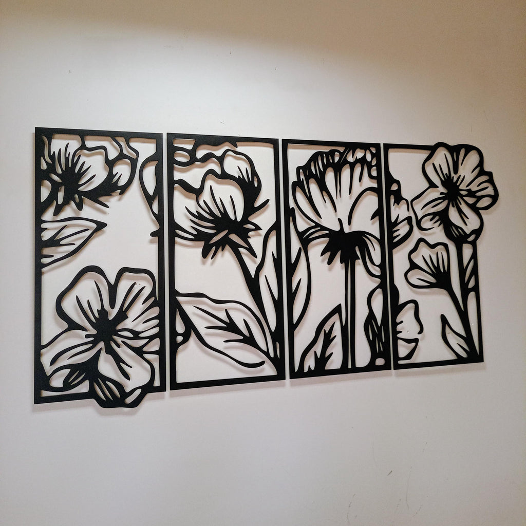 Floral Metal Wall Art - 4 Pcs Flower Garden Decor - Unique Birthday Gift