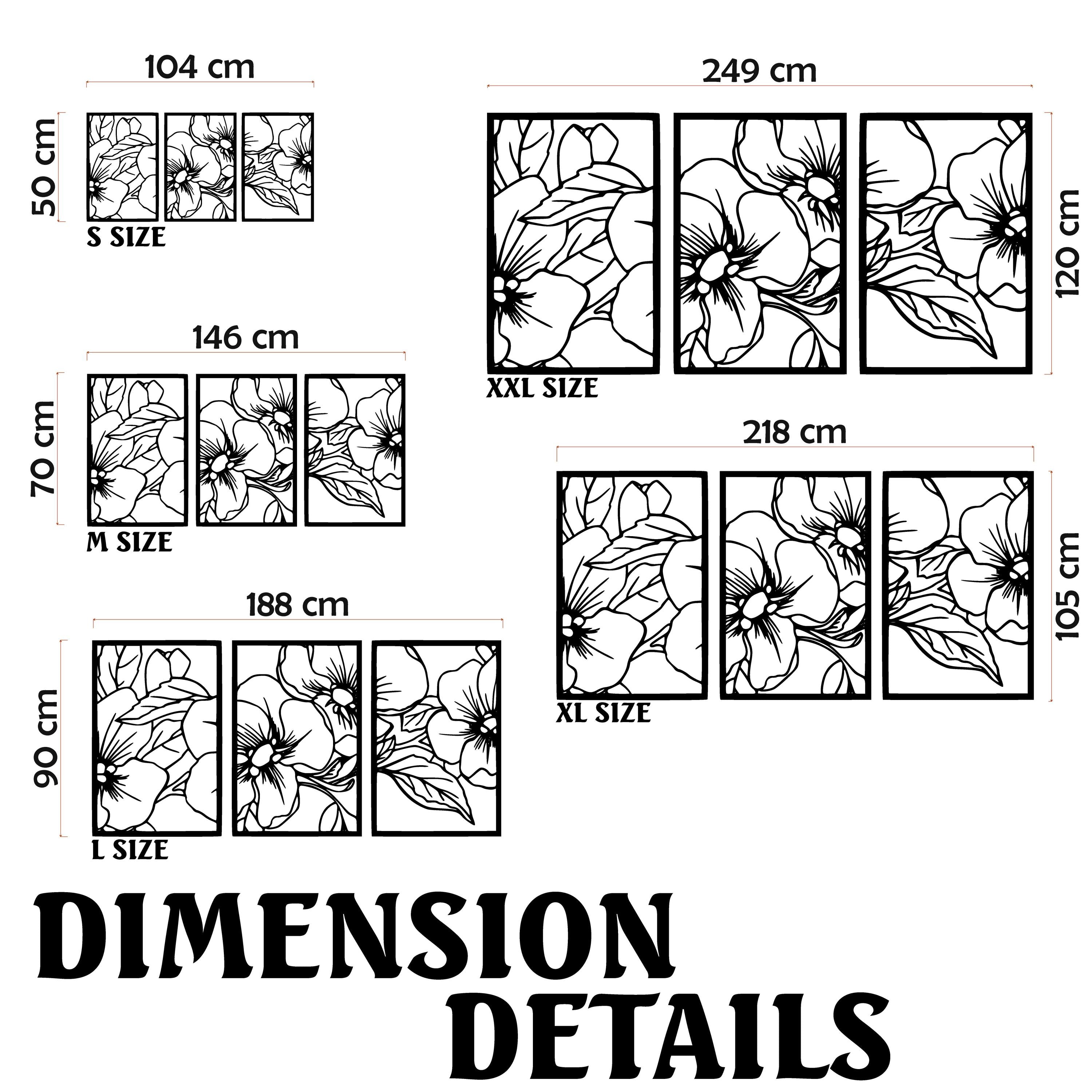 Floral Trio Metal Wall Art - Black Flower Home Decor, 3 pcs - Unique Birthday Gift