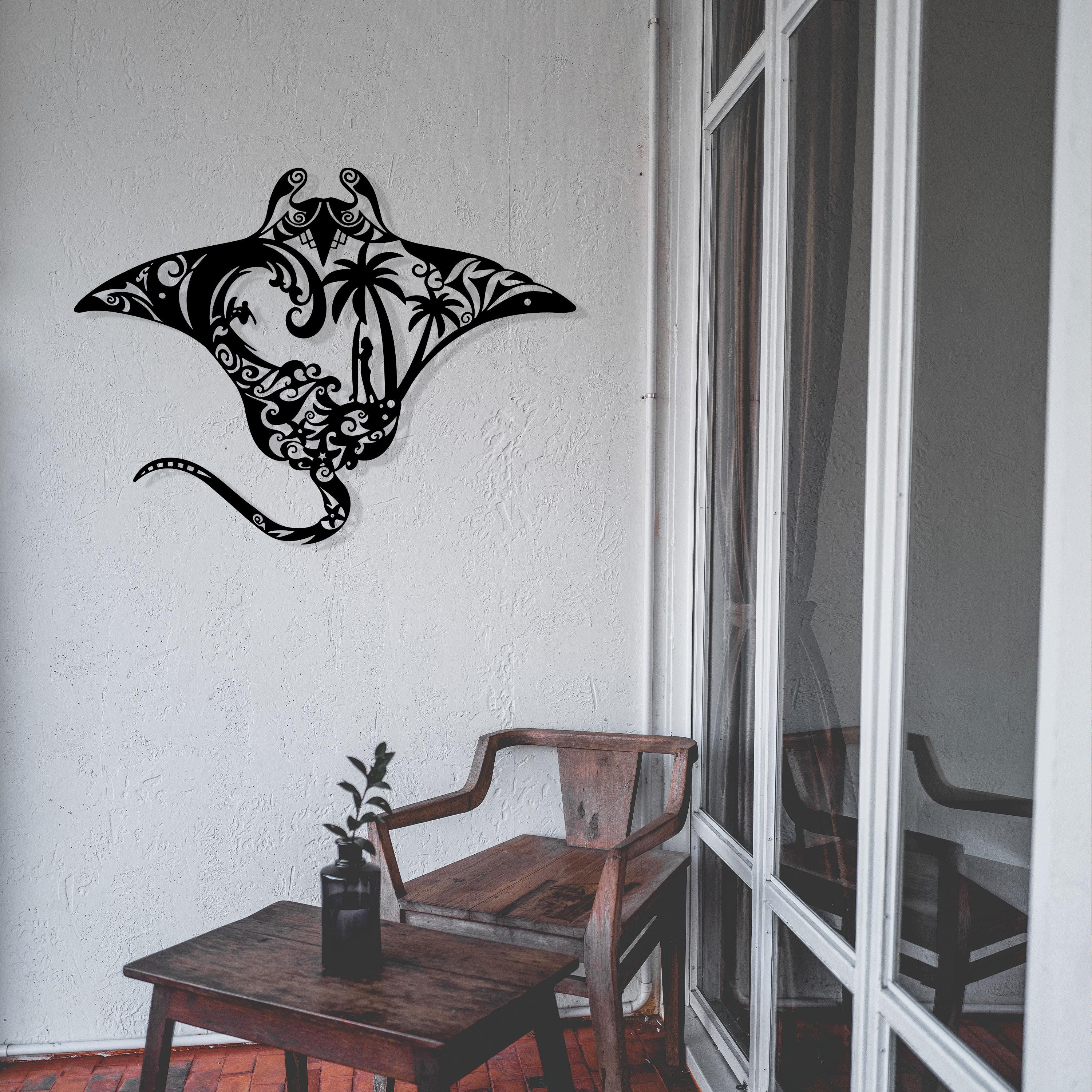 Manta Ray Metal Wall Art - Tropical Beach House Decor - Unique Beach Bar Sign