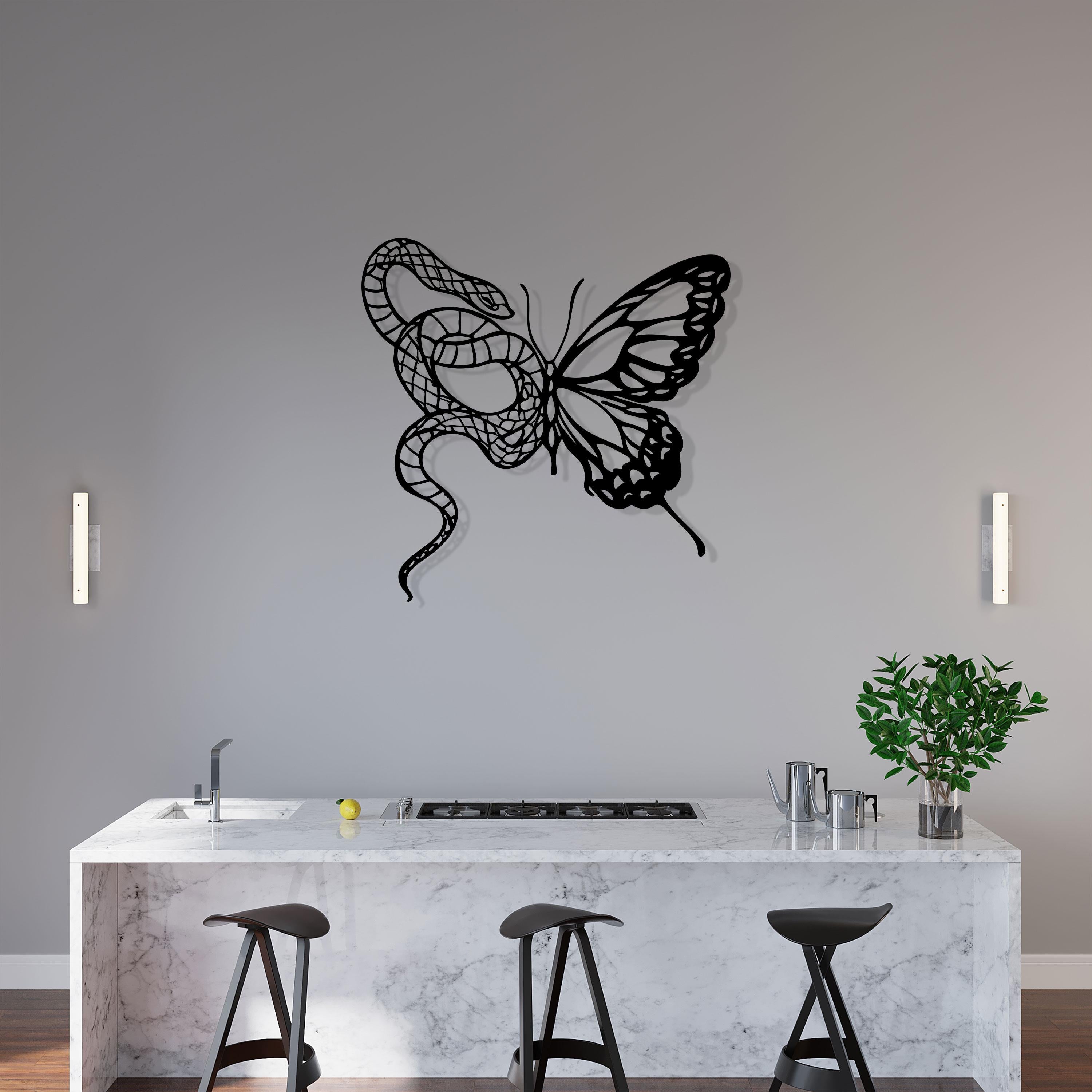 Snake and Butterfly Metal Wall Art - Nature Home Decor - Unique Birthday Gift
