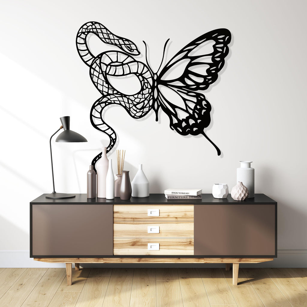 Snake and Butterfly Metal Wall Art - Nature Home Decor - Unique Birthday Gift