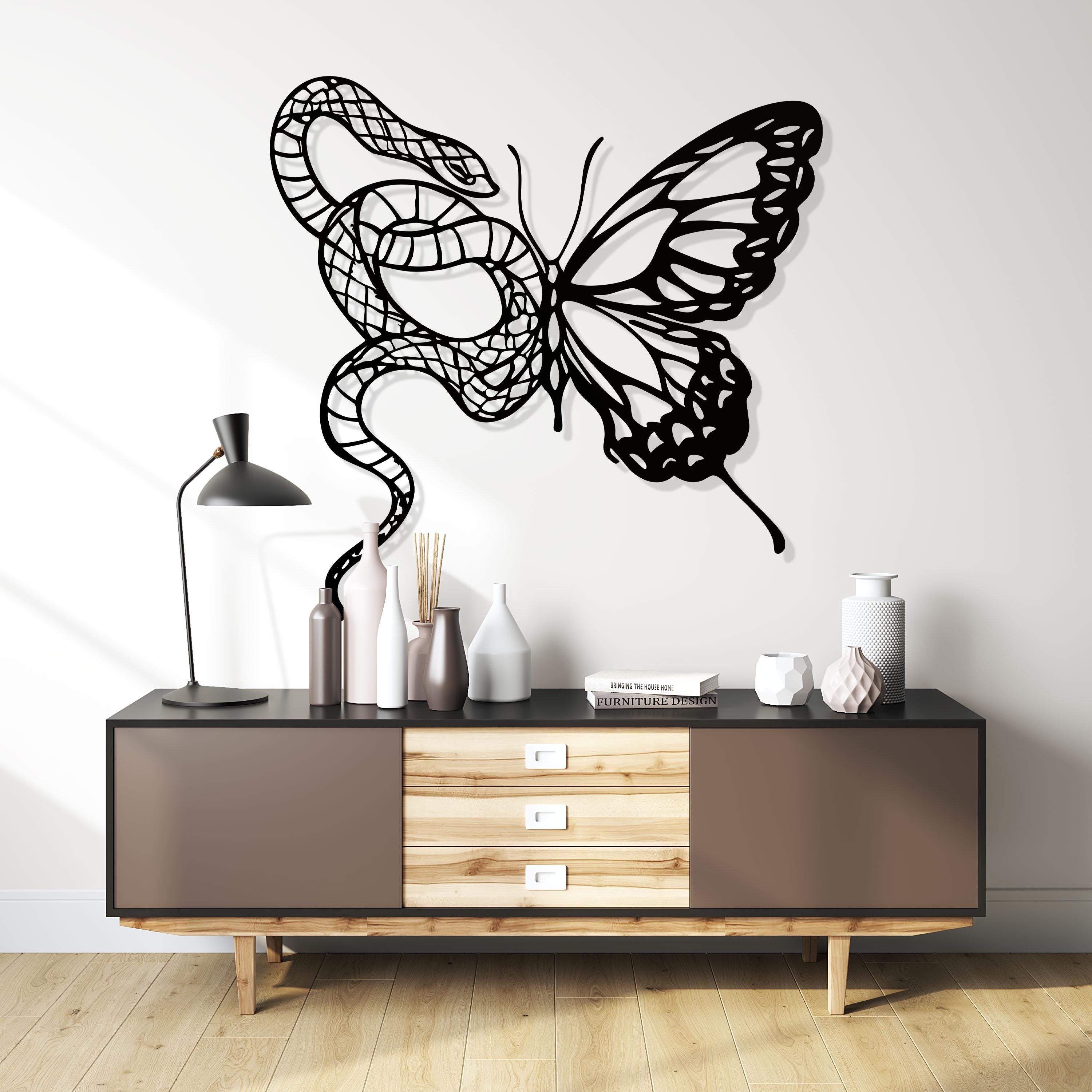 Snake and Butterfly Metal Wall Art - Nature Home Decor - Unique Birthday Gift