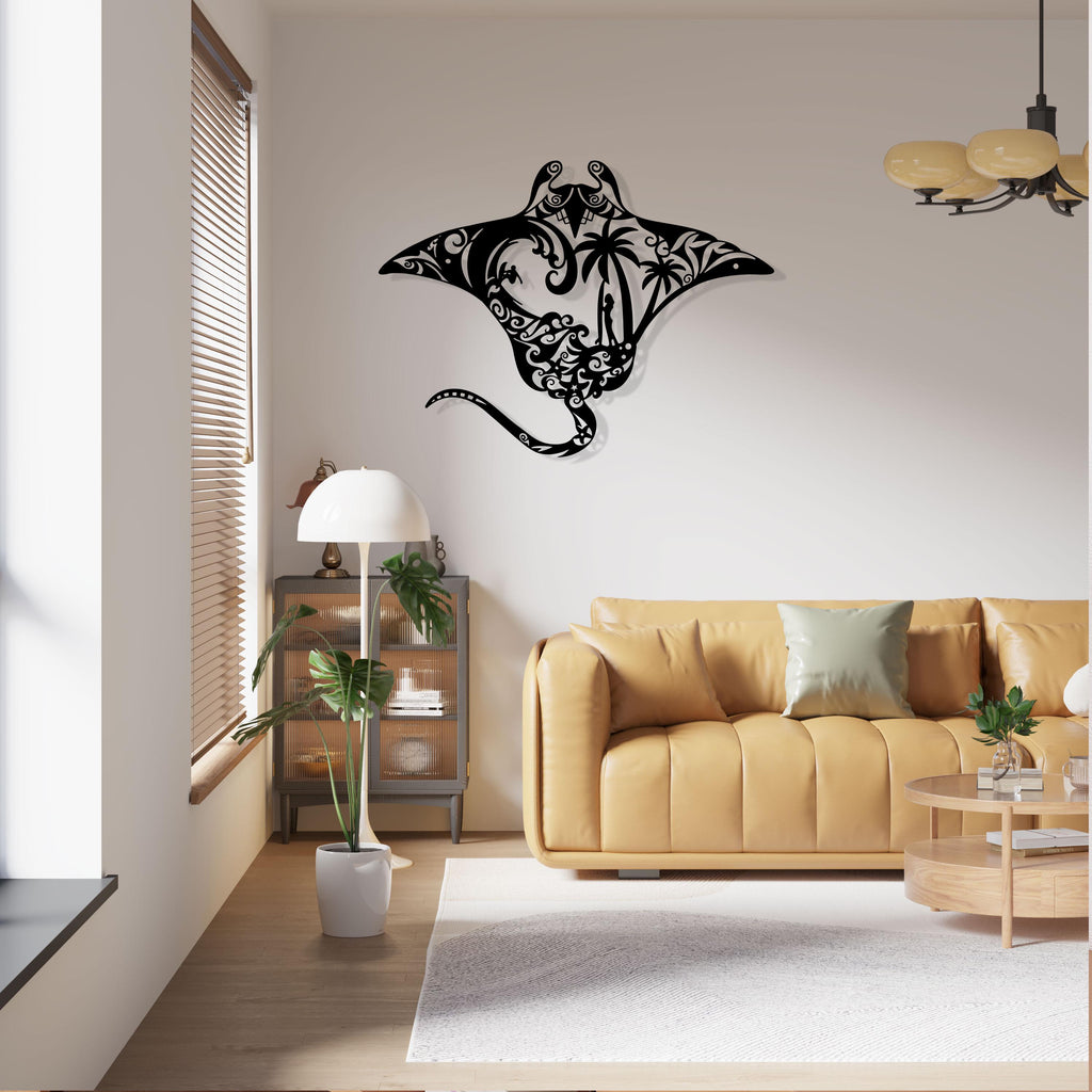 Manta Ray Metal Wall Art - Tropical Beach House Decor - Unique Beach Bar Sign
