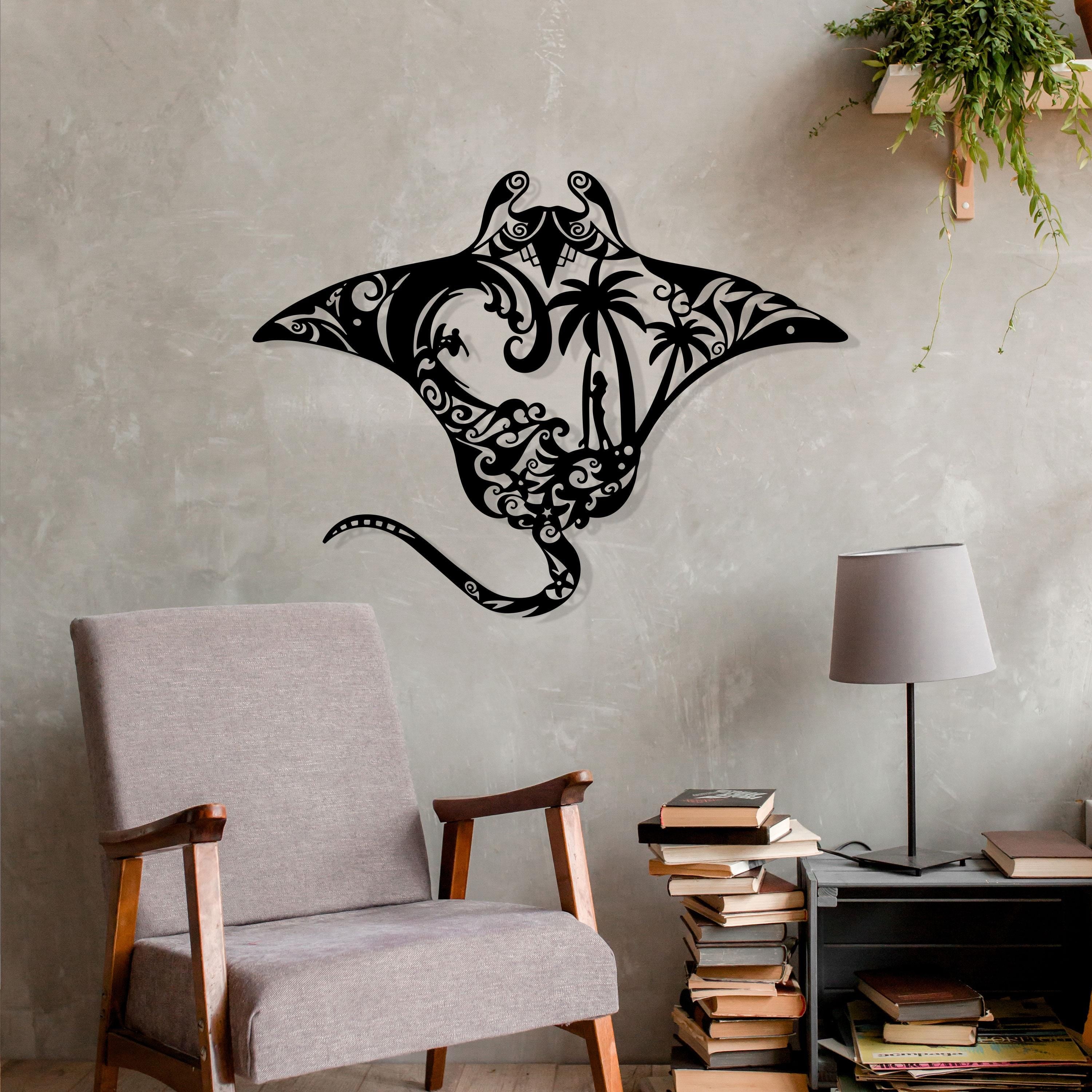 Manta Ray Metal Wall Art - Tropical Beach House Decor - Unique Beach Bar Sign