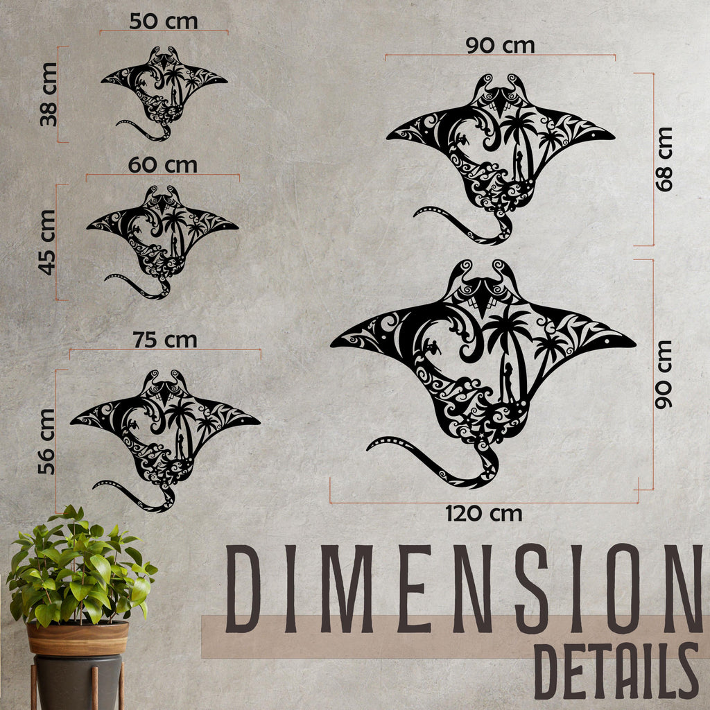 Manta Ray Metal Wall Art - Tropical Beach House Decor - Unique Beach Bar Sign