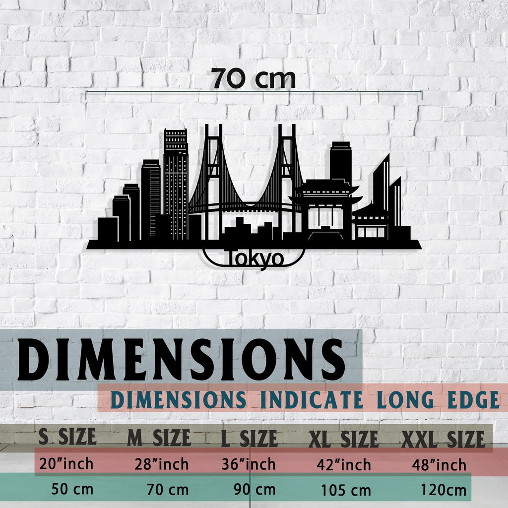 Tokyo Skyline Metal Wall Art - Modern Japanese Cityscape Decor - Unique Birhtday Gift
