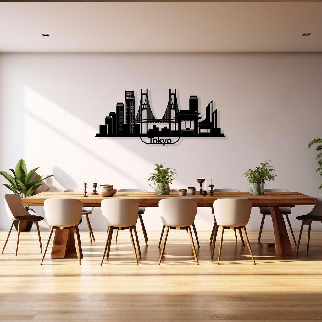 Tokyo Skyline Metal Wall Art - Modern Japanese Cityscape Decor - Unique Birhtday Gift
