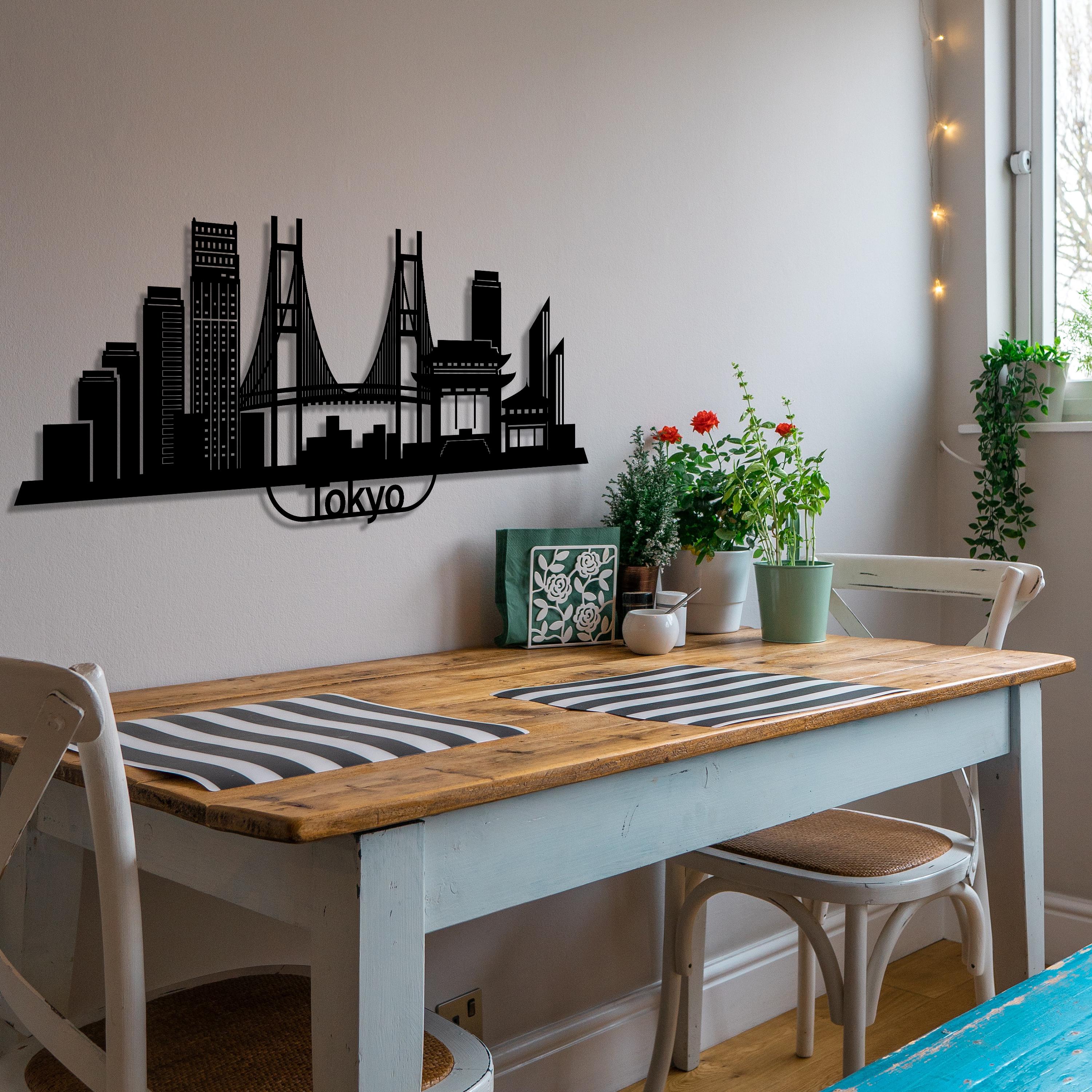 Tokyo Skyline Metal Wall Art - Modern Japanese Cityscape Decor - Unique Birhtday Gift