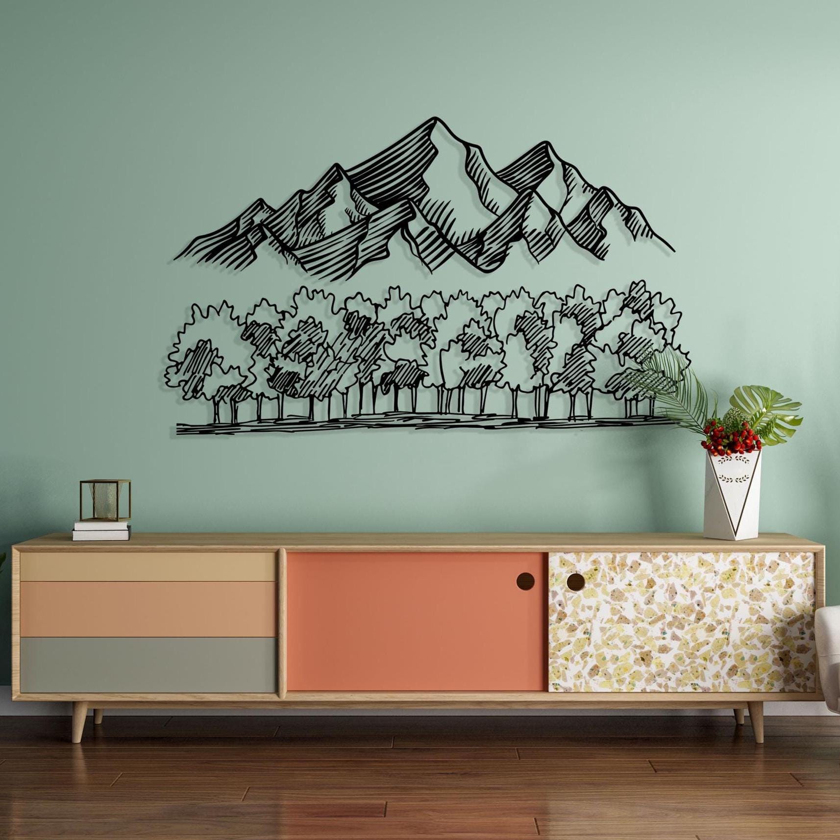 Mountain Forest Metal Wall Art - Nature Inspired Rustic Home Decor - Unique Birthday Gift