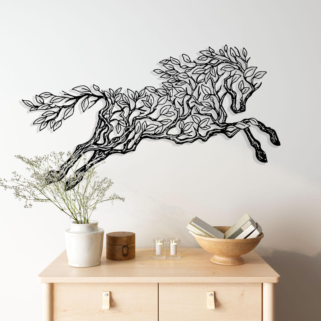 Metal Running Horse Wall Art - Botanical Home Decor - Horse Lover Gift