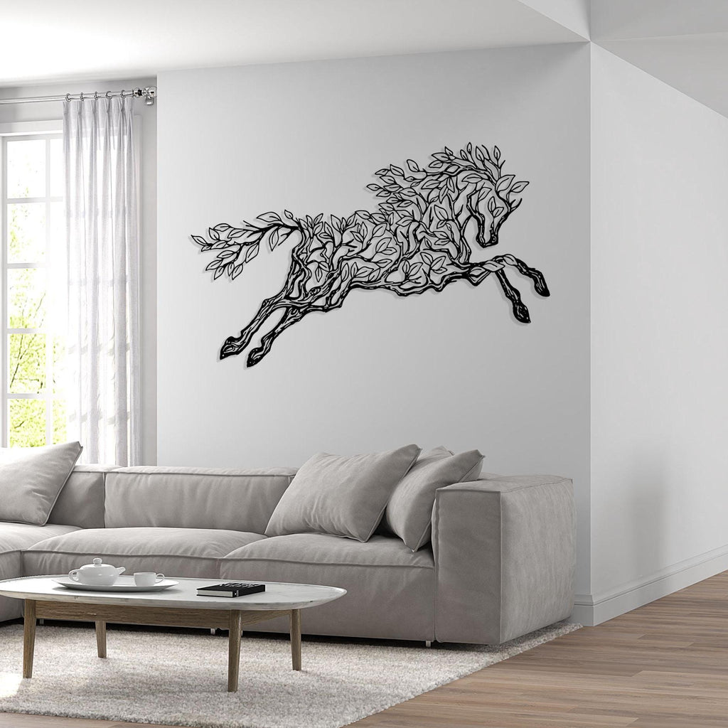Metal Running Horse Wall Art - Botanical Home Decor - Horse Lover Gift