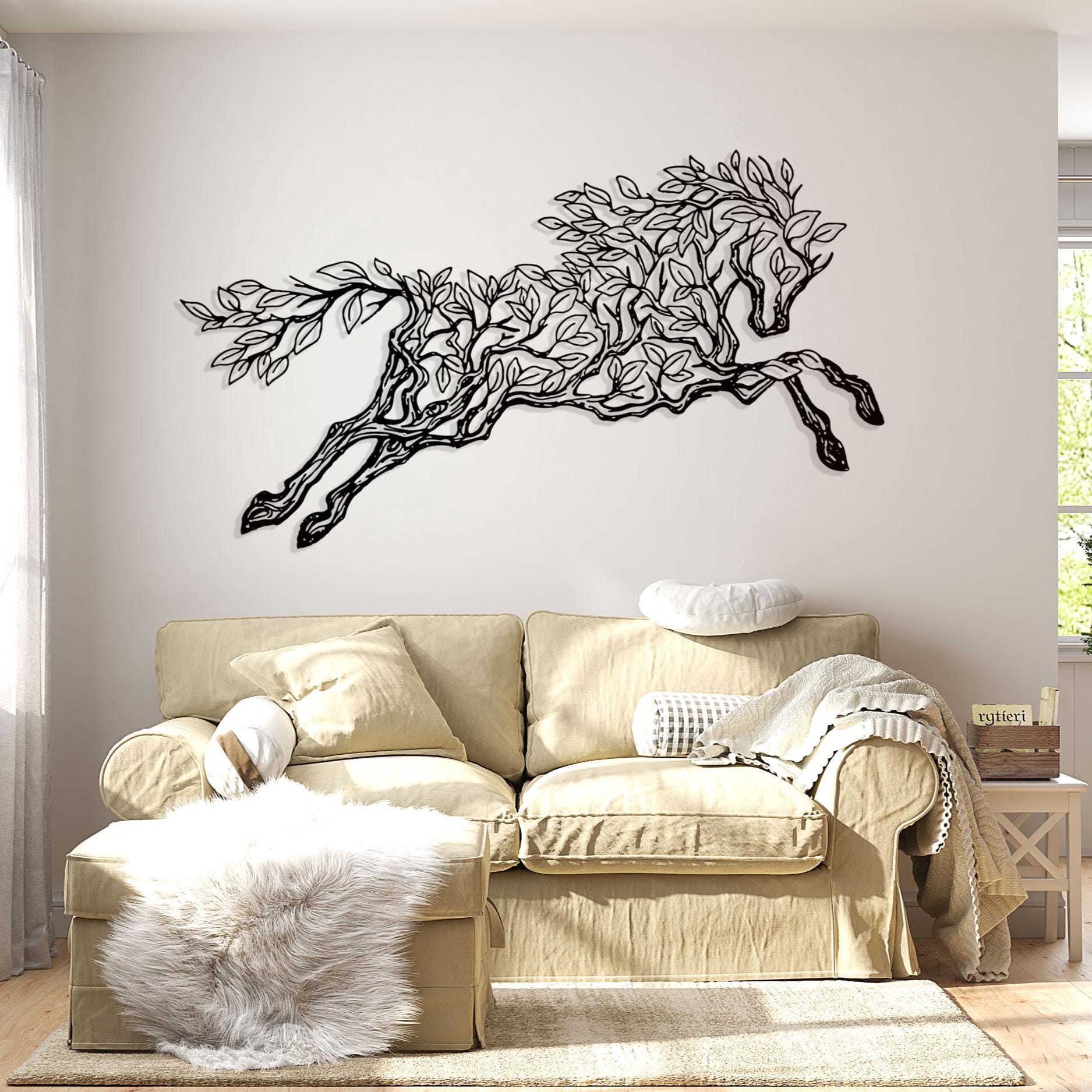 Metal Running Horse Wall Art - Botanical Home Decor - Horse Lover Gift