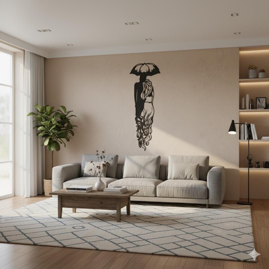 Couple Under Umbrella Metal Wall Art - Modern Love Sign - Unique Birthday Gift