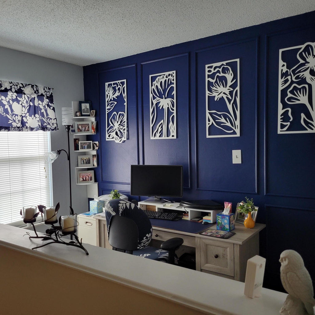 Floral Metal Wall Art - 4 Pcs Flower Garden Decor - Unique Birthday Gift