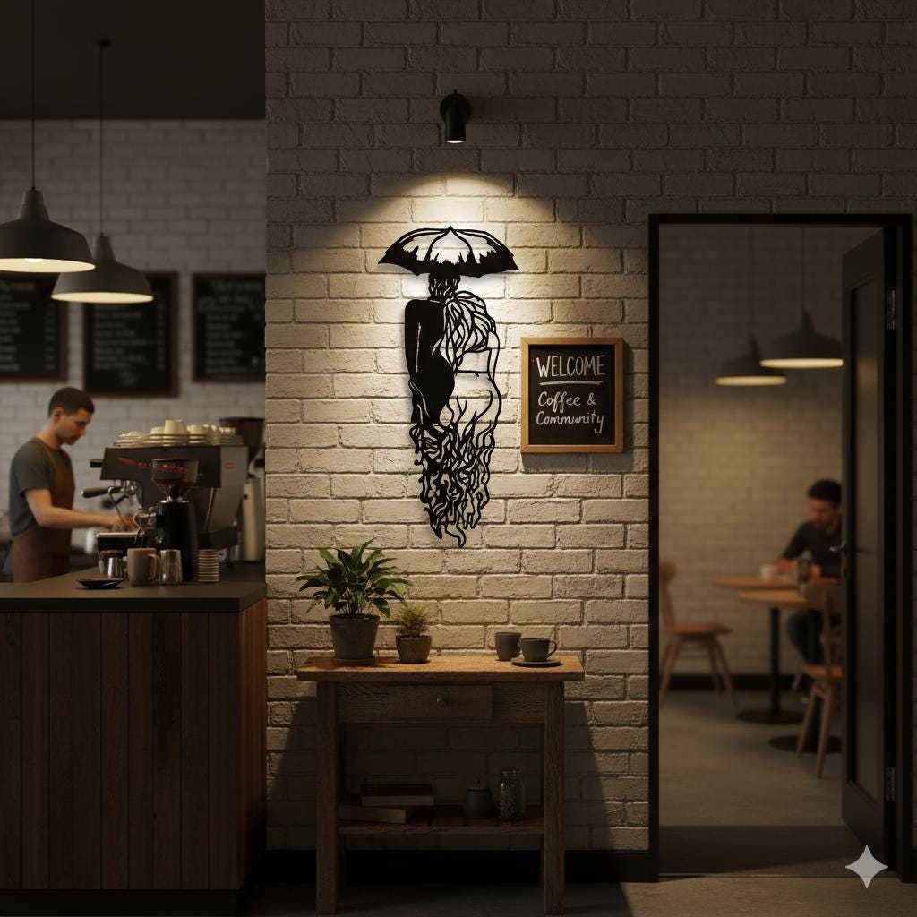 Couple Under Umbrella Metal Wall Art - Modern Love Sign - Unique Birthday Gift