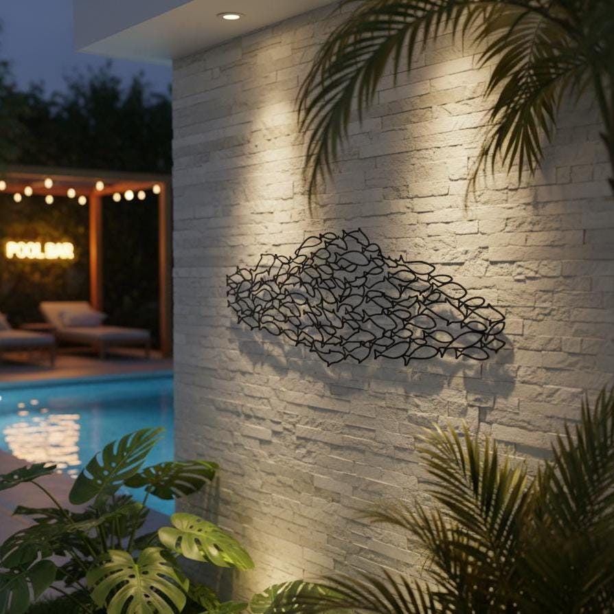 School of Fish Wall Art - Pool Bar Entry Decor - Unique Birthday Gift